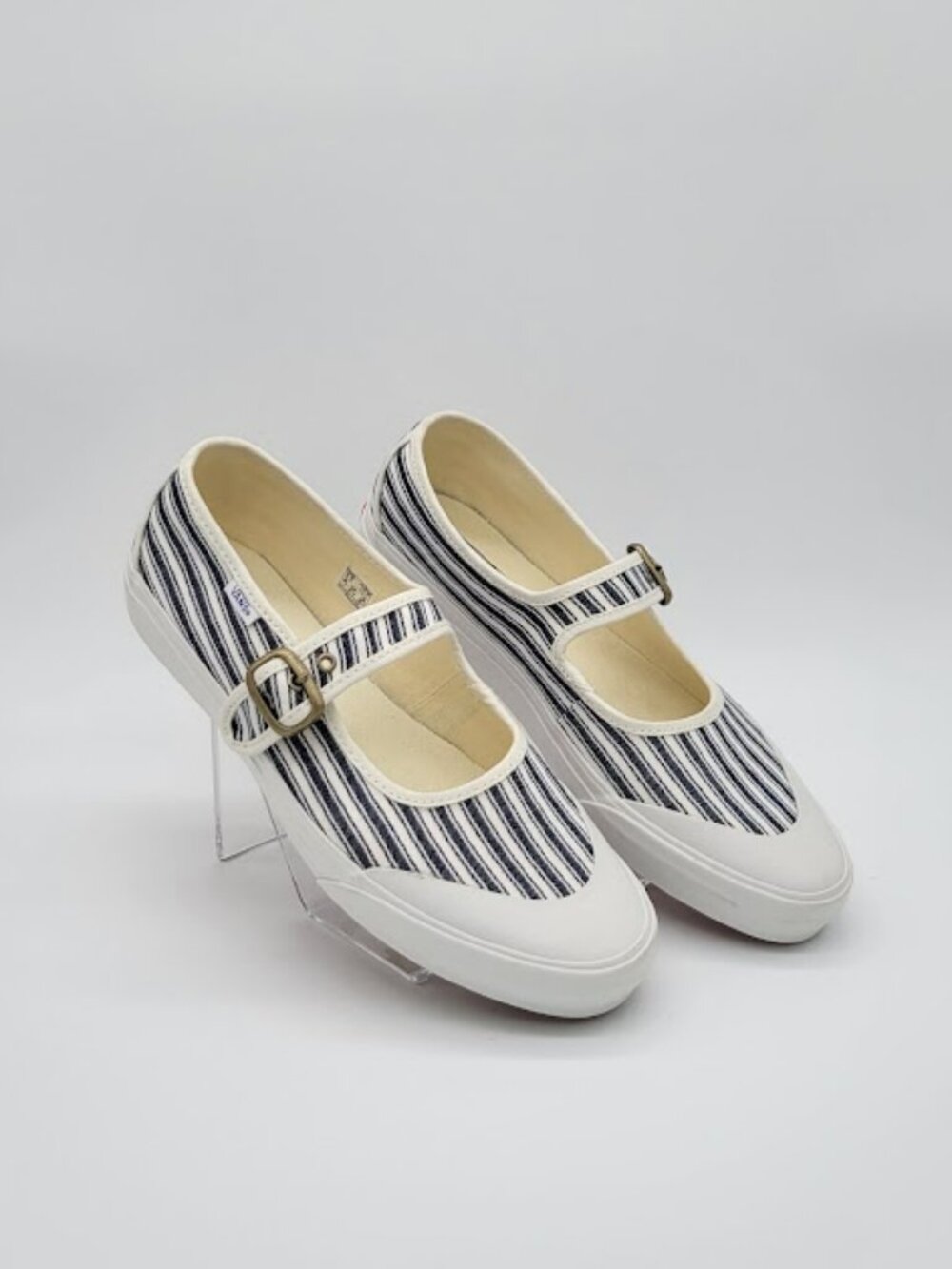 VANS Women’s Mary Jane Striped Navy/white Canvas Buckle Strap Shoes Size 10 NWOB